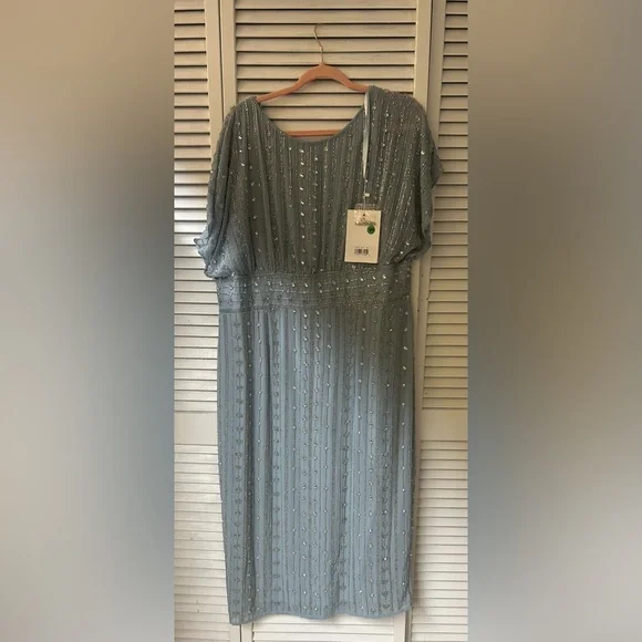 Mac  Duggal Beaded Slate Blue Midi Dress Size 16 - Picture 5 of 9
